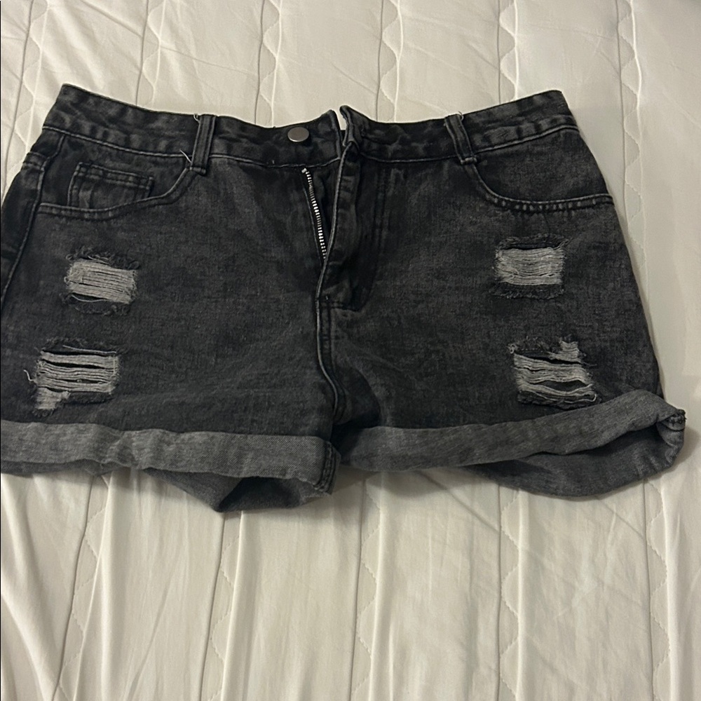 Women's Black Distressed Denim Shorts